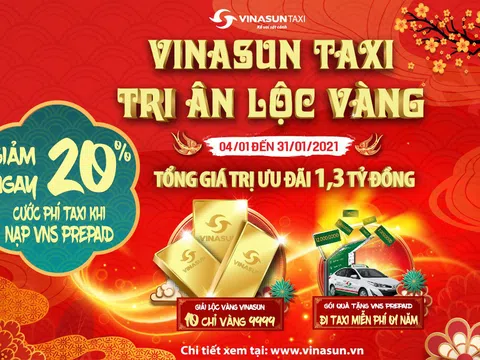 Vinasun Taxi mở Chương trình khuyến mãi “Tri ân lộc vàng” giảm giá 20% và trúng Vàng SJC 9999 mỗi tuần